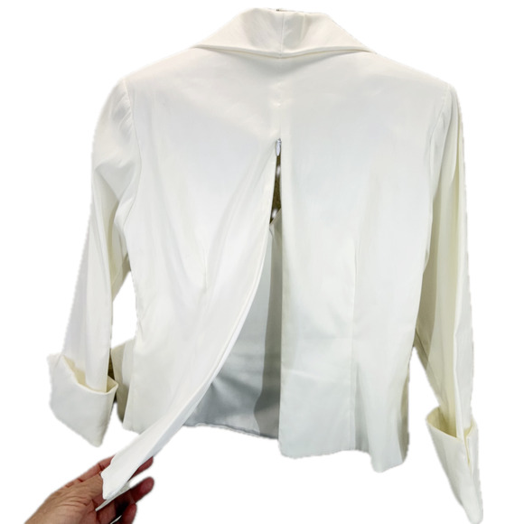 Xscape Cropped Blazer Ivory 3/4 Sleeve Women Sze 6 Brooch Holiday Cocktail Party - Picture 4 of 9